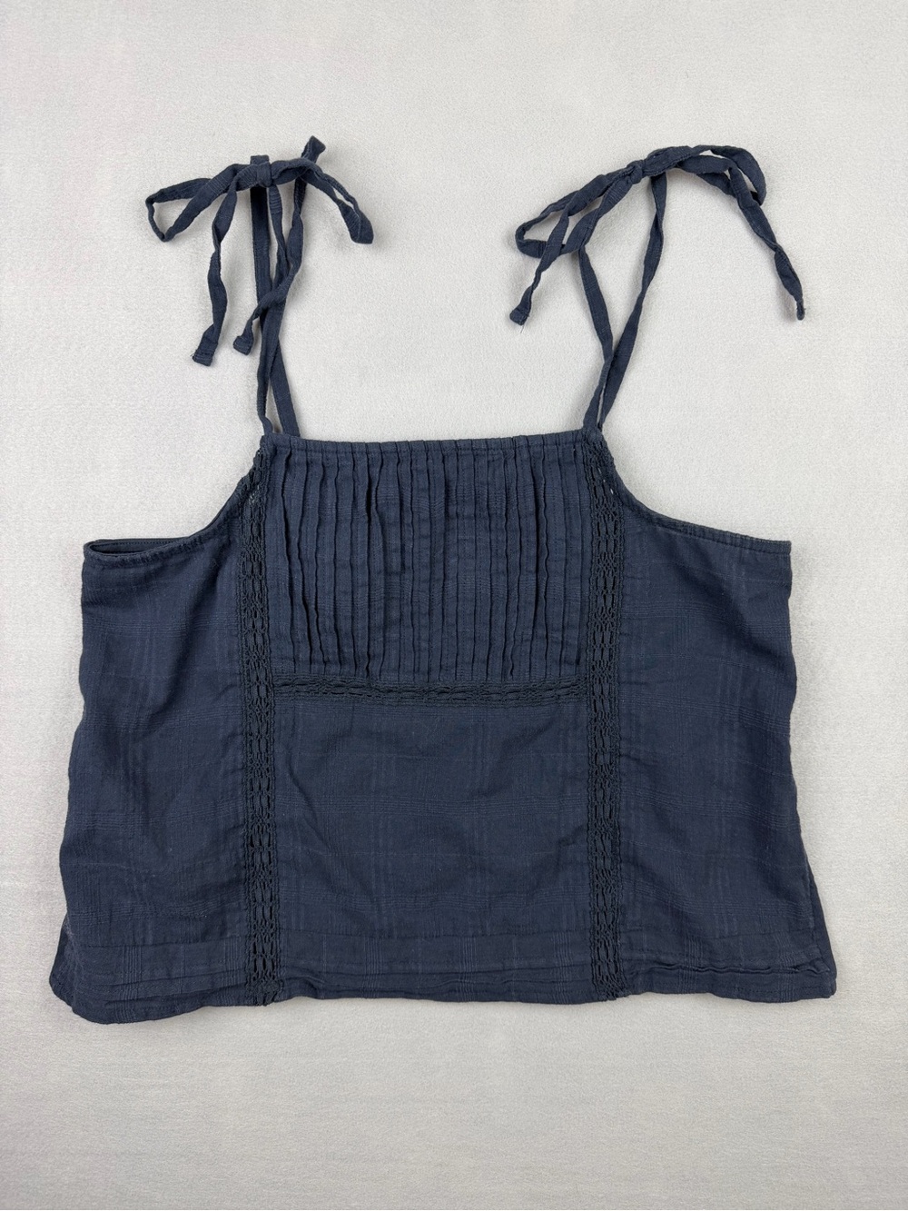 Navy Tie-Strap Cotton Crop Tank Top